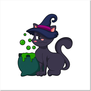 Cat as Witch with Cauldron Posters and Art